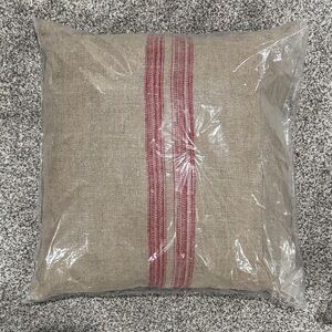 Tan Pillow with Red Stripes